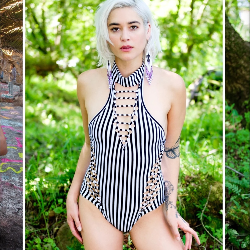 Warrior Within Designs Circus Stripe Bamboo Calista Bodysuit SnipTease Medium